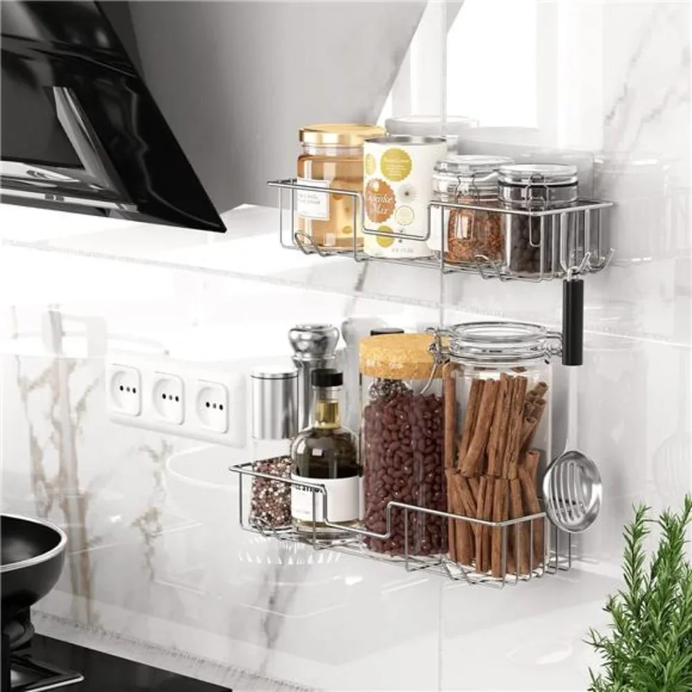 Adhesive Shower Caddy, No Drilling, Rustproof Stainless Steel, 2 Pack, Chrome